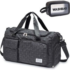 Women Black Checkered Small Gym Carry On Weekender Travel Shoe Compartment Bag